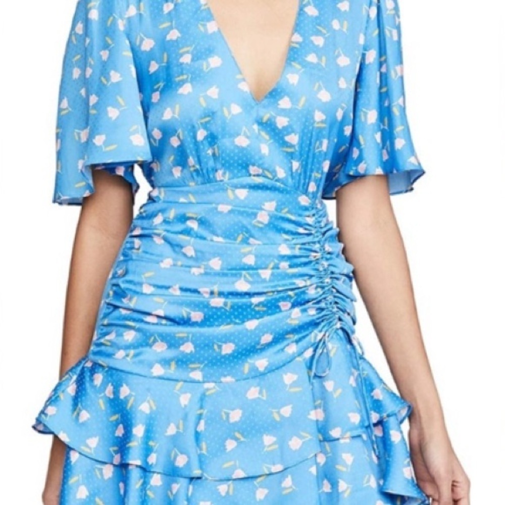 SAYLOR Blue Wrap Midi Dress with Ruffled Tie Front